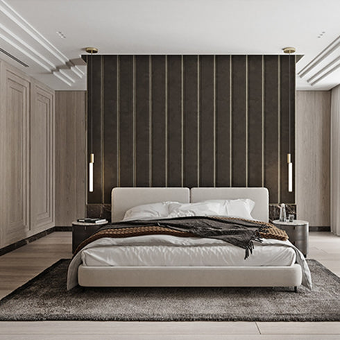 Blaise Cotton Linen Fabric Wide Headboard Minimalist Bed Frame